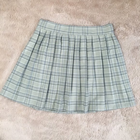 Romwe Pistachio Green Plaid Pleated High Waisted Mini Skirt Size Small - Picture 9 of 9